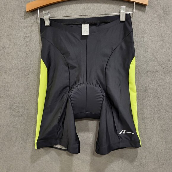 Nashbar Size Large‎ Black Padded Bicycle Shorts Yellow Stripe - Picture 1 of 4
